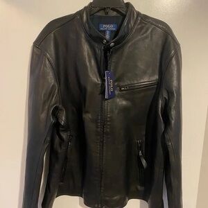 Polo by Ralph Lauren Black Leather Moto-Style Bomber